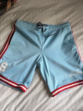 Abercrombie & Fitch Light Blue Athletic Shorts with Red Trim